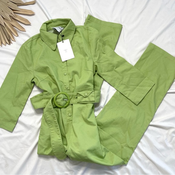 House of Sunny Golden Years Lime Green Belted Coveralls Groovy Jumpsuit Size 2 - Picture 4 of 16